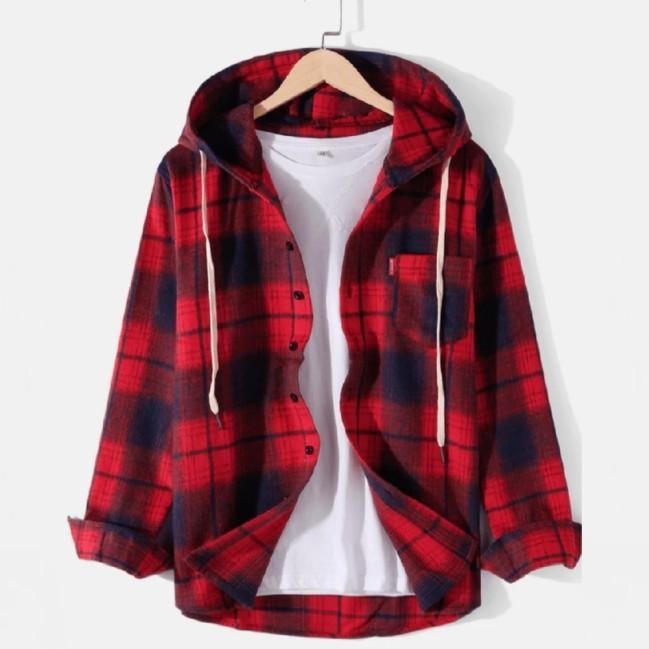 Promo Kemeja Hoodie Flanel Pria Big Size Xxl Xxxl 4Xl Lengan Panjang