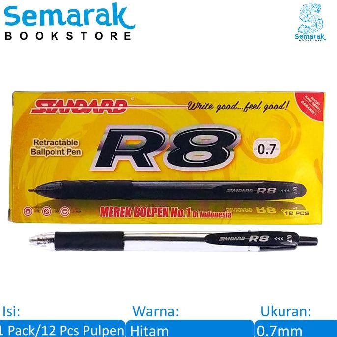 

Tersedia Standard R8 Retractable Ballpoint Pulpen Oil Gel 0.7 Hitam 1 Pack