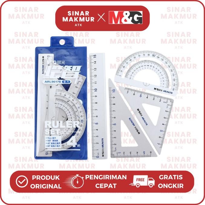 

siap kirim penggaris/ruler/drafting set alloy/besi isi 4 pcs m&g arl96178 (set)