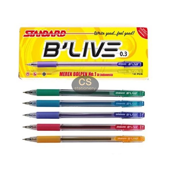 

Tersedia Bolpen / Ballpoint / Pulpen Standard Pen B'Live 0.3Mm Isi (12 Pcs)