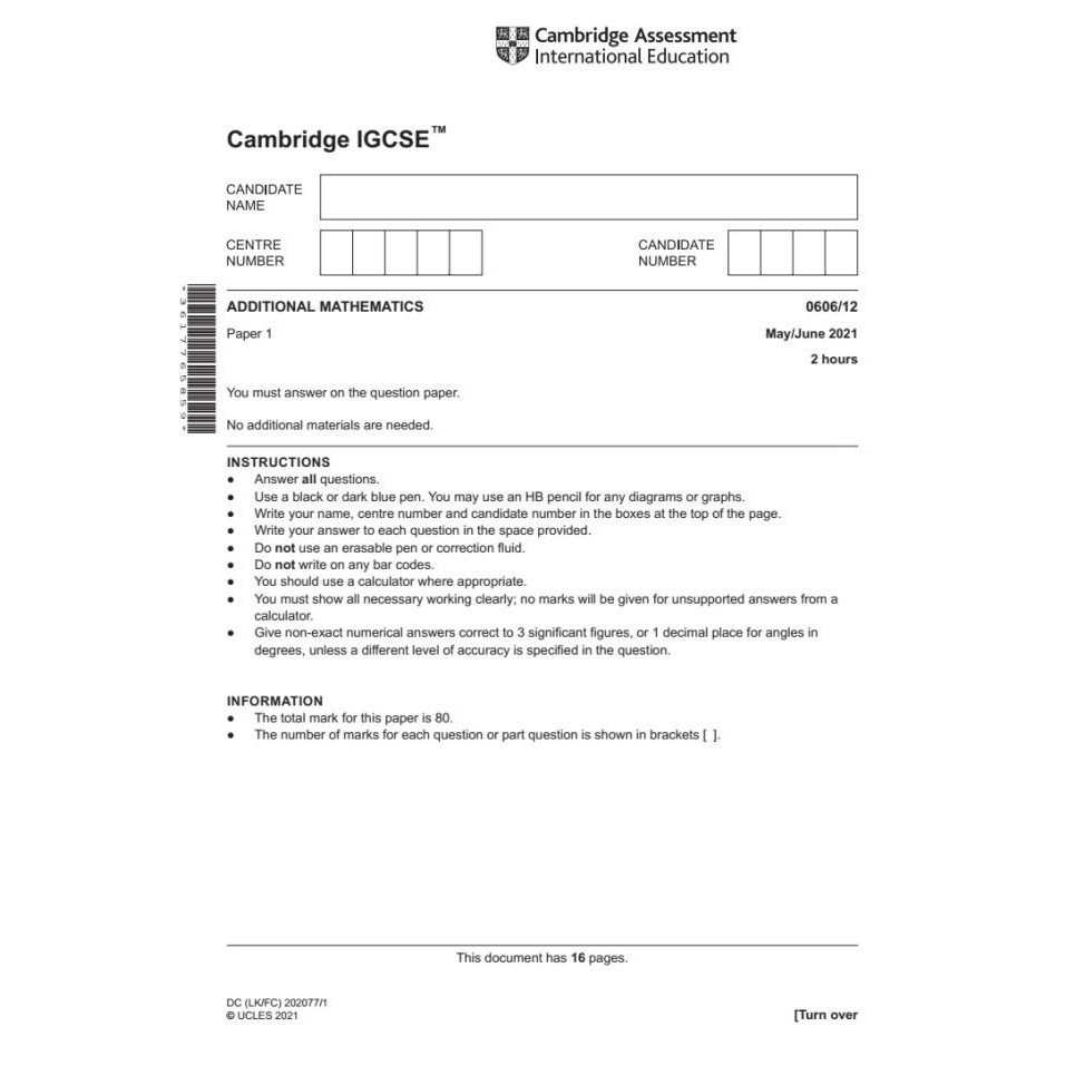 New Igcse Add Math 0606 2019-2022 May/June Past Papers Only, No Keys.