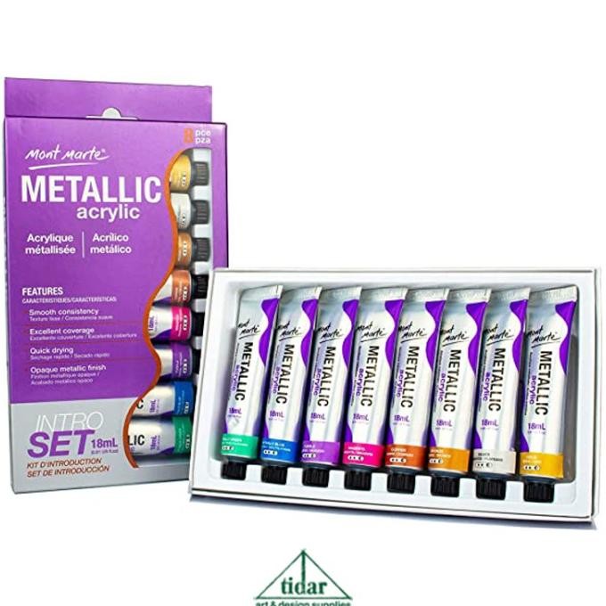 

NEW Mont Marte Metallic Acrylic Paint / Cat Akrilik Metalik Set 8 x 18 ML