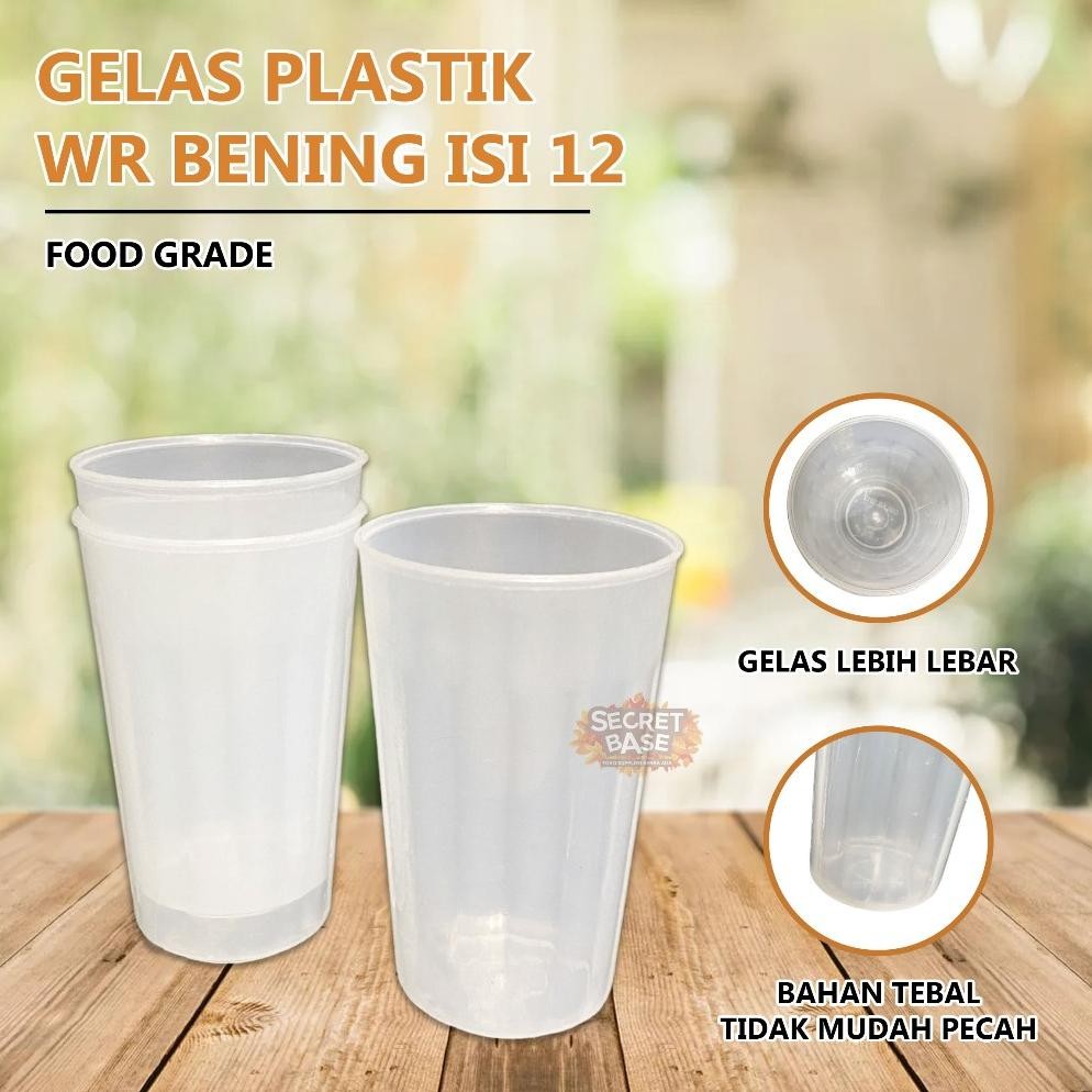 (Isi 12Pcs) Gelas Bening Premium - Gelas 1 Lusin Aesthetic / Cangkir Plastik Lusinan Harga Grosir