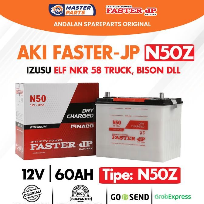 Ready Stock Aki Faster Jp N50Z 12V 60Ah Untuk Izusu Elf Nkr 58 Truck, Bison