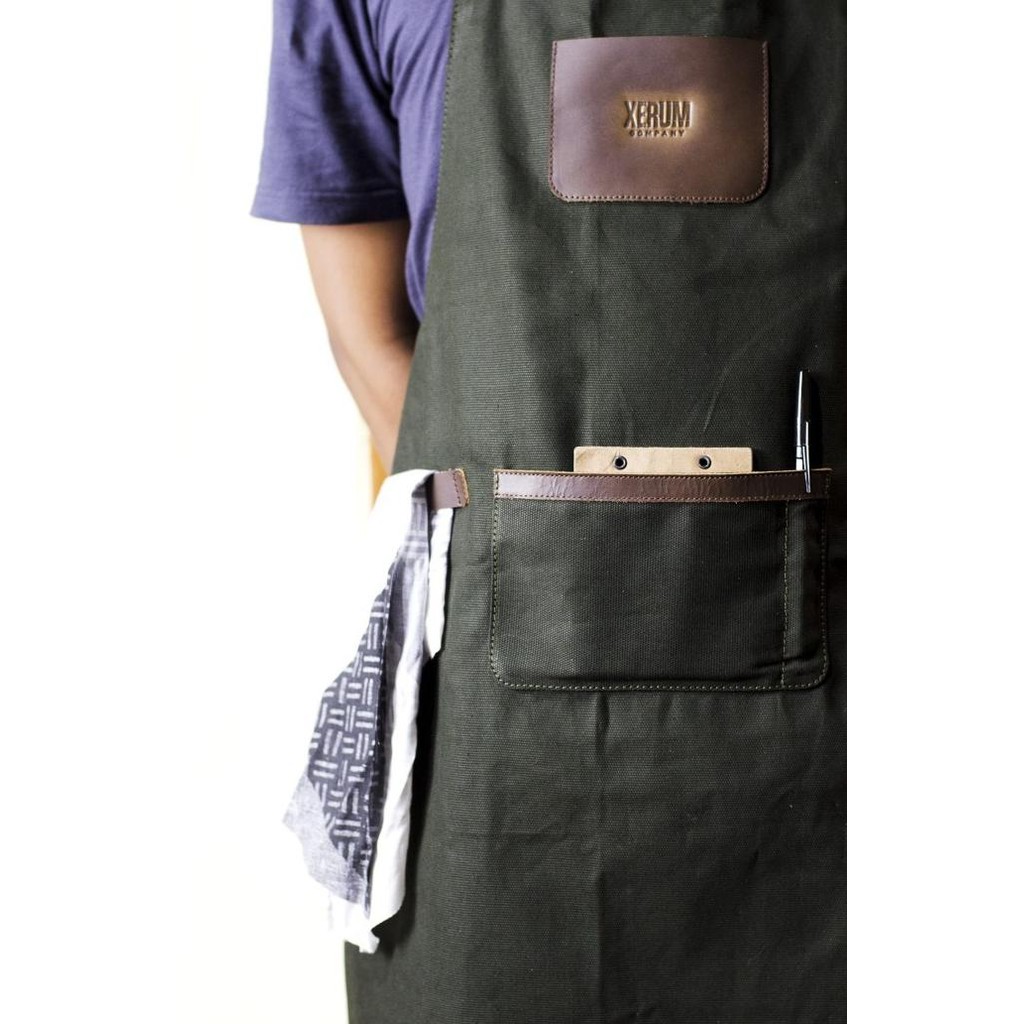 Apron Celemek Kanvas Kulit Asli Barista Custom Logo