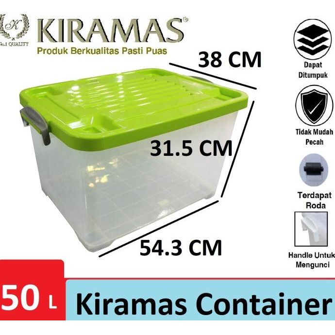 Container Box 50 Liter Kiramas 1038 AR Hijau (By Gojek / Grab)