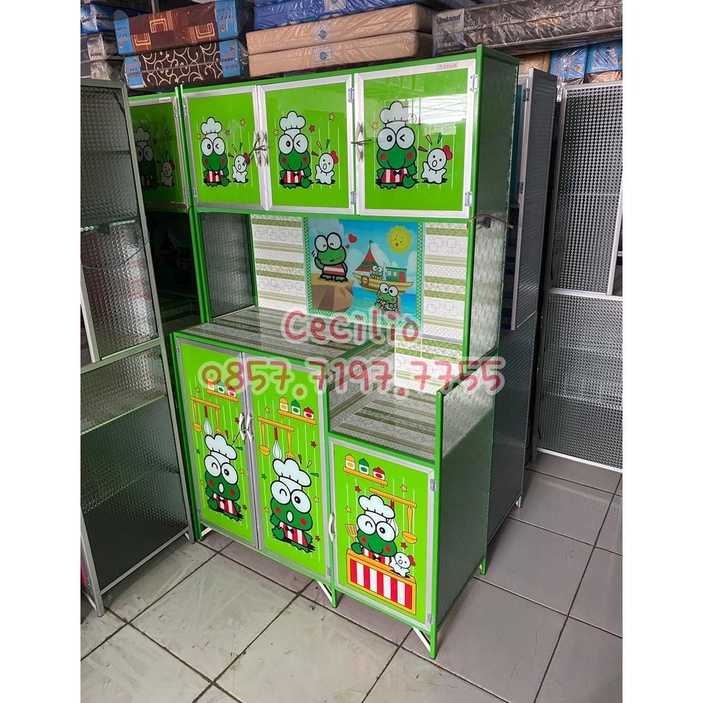 [WILAYAH BEKASI] Rak Piring Kaca 3 Pintu Motif Karakter