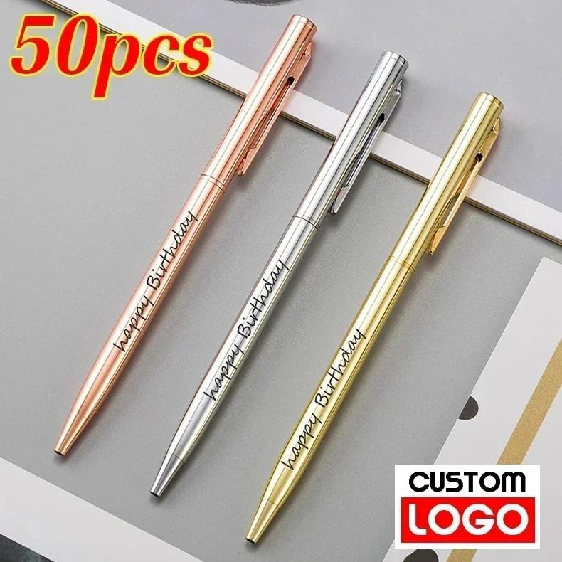 

50 Pcs Metal Ballpoint Pen Rose Gold Pen Custom Logo Stationery Business Gift Lettering Engraved Name School&Office Supplies