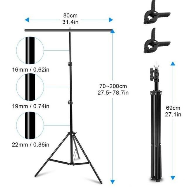 T-Shape 2 Clamp Tripod Stand Background Tiang Backdrop Green Screen
