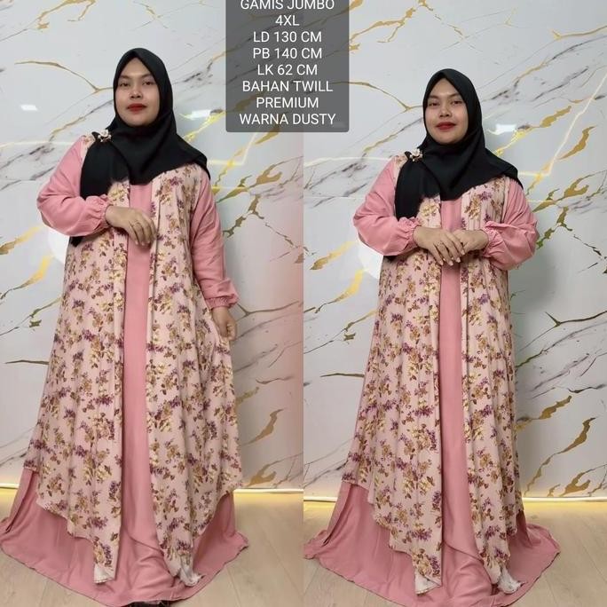 Baru Gamis Jumbo Wanita Ld 130 Cm Model Kombinasi Outer Kekinian - Belinda Dress