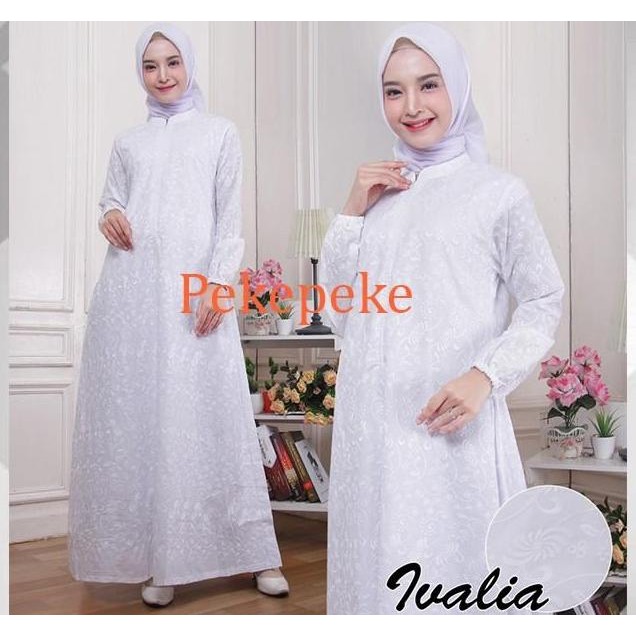 Baru Gamis Ivalia Bahan Katun Bordir Premium Warna Putih Dan Hitam - Lembut Nyaman - Gaya Elegan, Le