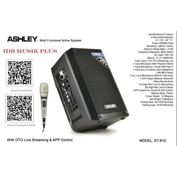 Terlaris Speaker Aktif 8" Ashley St810 St 810 With Otg Live Streaming & App Control Original