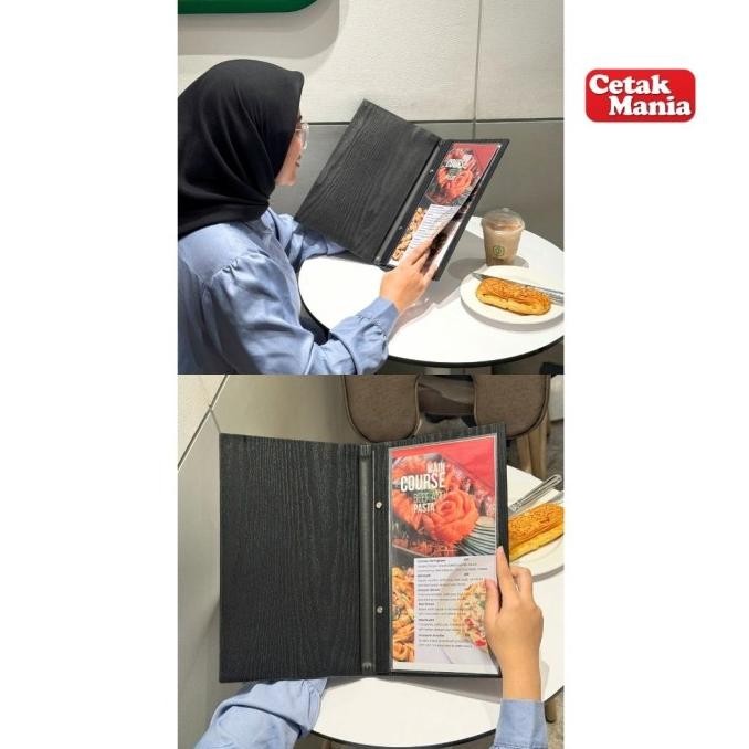 

Cetak Mania - Buku Menu Kayu Vinyl Jepit Baut Isi Plastik Mika A4 dan 15x30 Coklat Muda, Coklat Tua, Hitam - Cafe, Coffee Shop, Restoran, Hotel LS