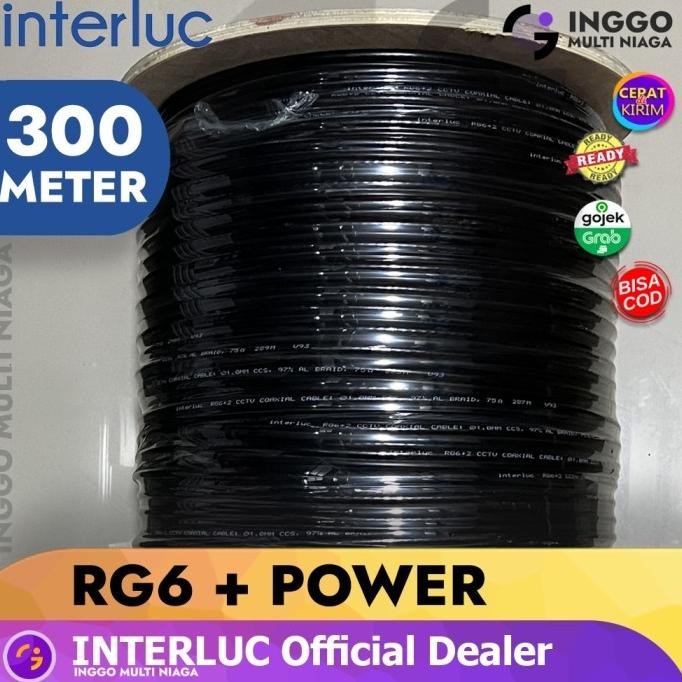 KABEL CCTV INTERLUC RG6 INCLUDE POWER 300M HITAM PUTIH