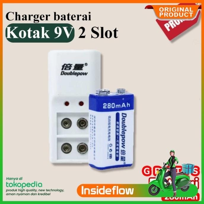 CHARGER BATU BATERAI KOTAK 9V 2 SLOT CAS BATRAI BATRE RECHARGEABLE