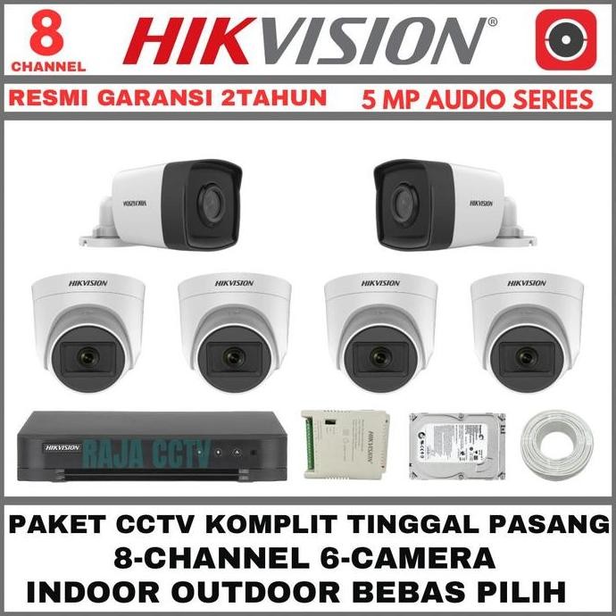 paket cctv hikvision 5mp 8 channel 6 camera turbo hd kamera cctv audio bisa rekam video dan suara