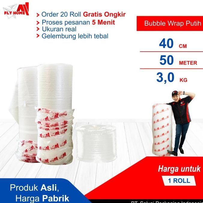 

tersedia flyhome bubble wrap potongan 40cm putih 3kg 1 roll besar 40x50meter