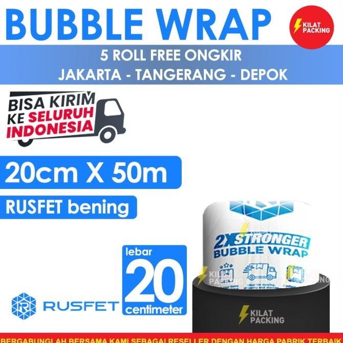 

tersedia bubble wrap rusfet bening 20cm x 50m tebal plastik bubblewrap roll