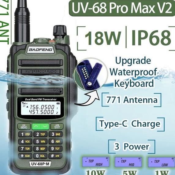ready HT BF UV-68 Pro Max Waterproof Walkie Talkie FM Radio VHF UHF18W 9800M - UPGRADE OF 9R PRO