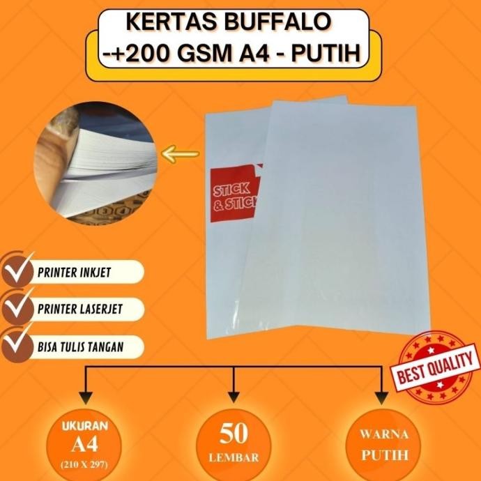 

Kertas Buffalo Putih -/+ 200 gsm A4 isi 50 lembar Premium Quality murah