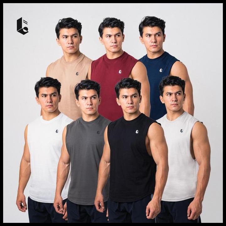 Lockerwear Tank Top Olahraga Pria Singlet Low Cut Kaos Katun Sleeveless Sport Gym Fitness Jogging Ru