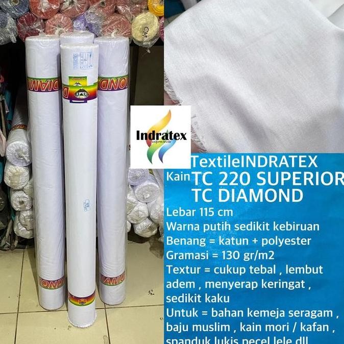 Diskon ( per 1 roll ) kain katun jepang putih polos tebal TC 220 DIAMOND gulung gulungan lebar 115 c