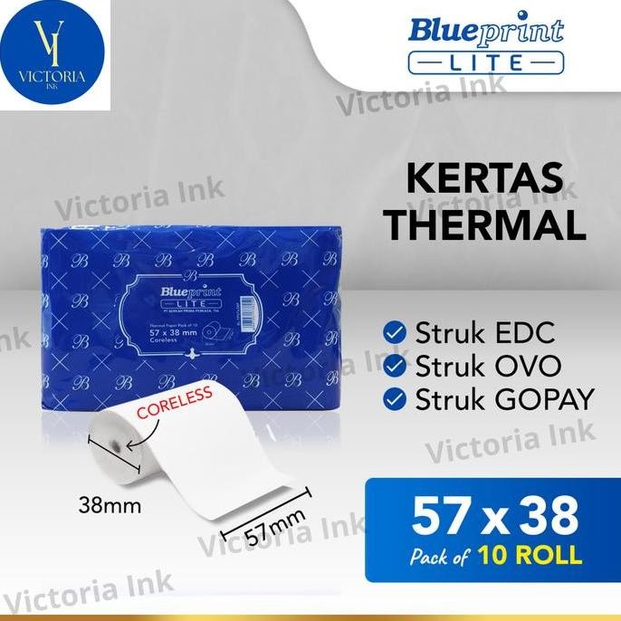

Kertas Thermal 58mm Thermal Blueprint 57x38mm BP 57X38 1 Pack isi 10 Roll murah