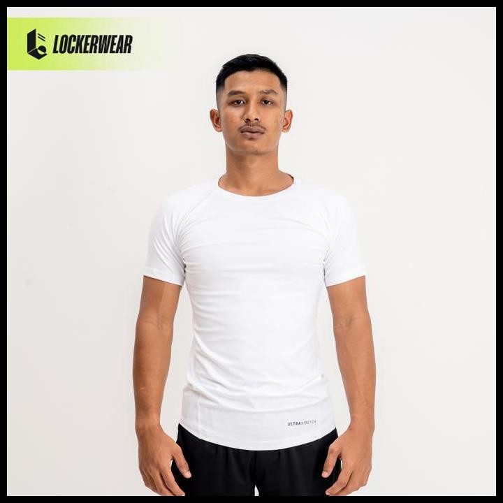 Compression Shirt Kaos Short Sleeve Putih Polos Baju Ketat Manset Baselayer Olahraga Pria Gym Fitnes