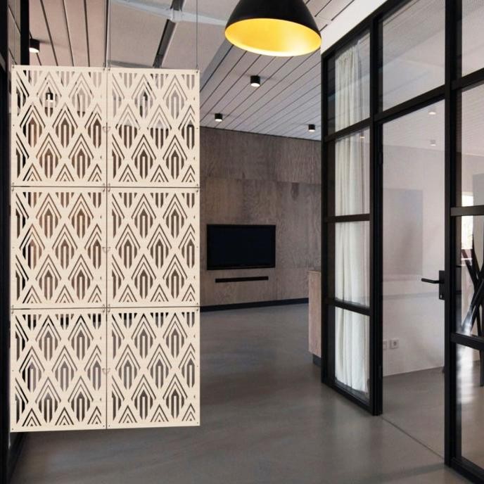 Terbaru Sekat Pembatas Ruangan Gantung Kayu | Partisi Tirai Kayu Laser Cut