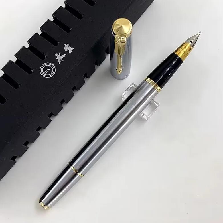 

Ws Wingsung 601A Fountain Ink Pens All Steel Gold Silver Clip Piston Filling 0.5Mm Nib Luxury Writing Gift Stationrey