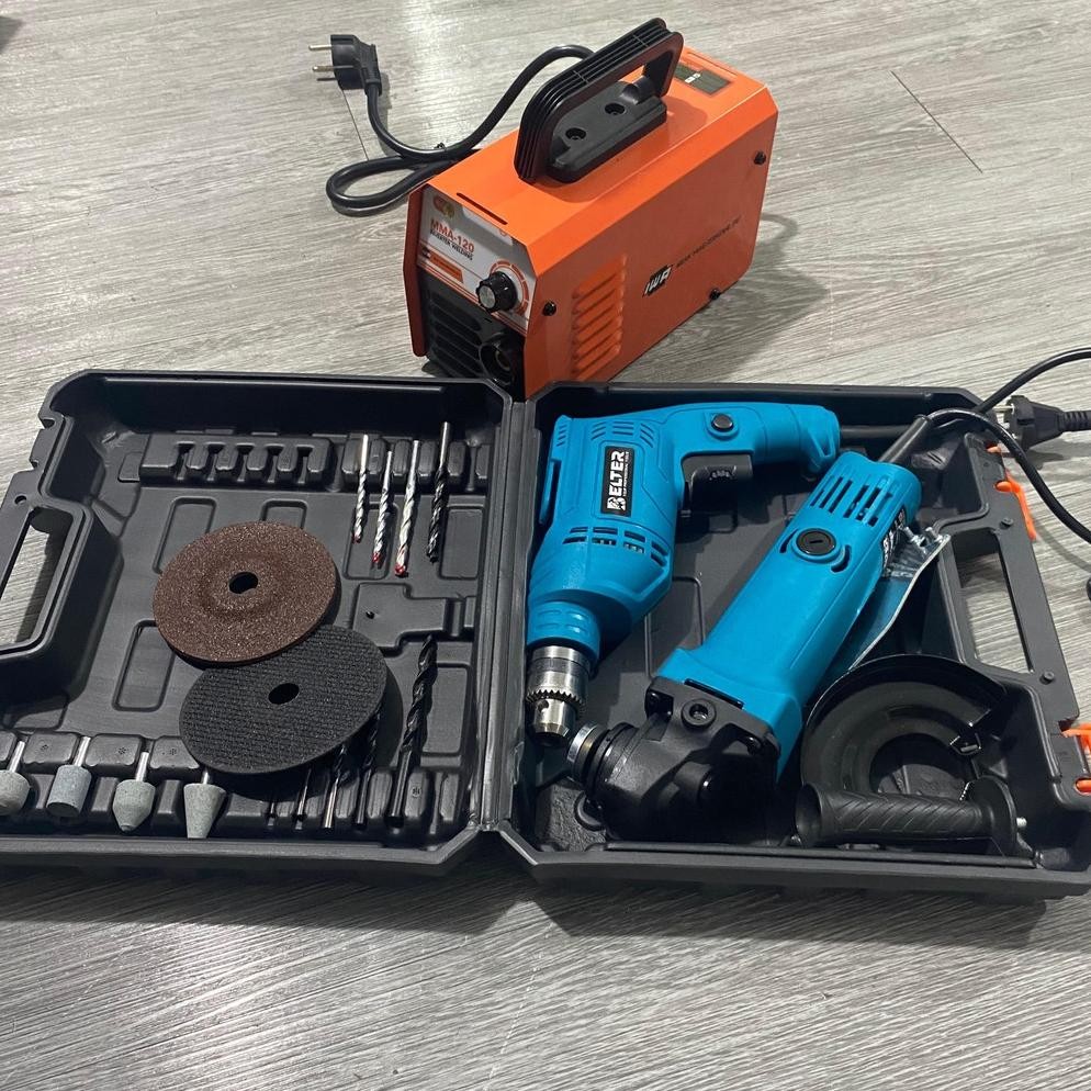 Fg-7 Paket Mesin Las 450Watt 120A Dan Bor Gerinda Set Koper Berkualitas