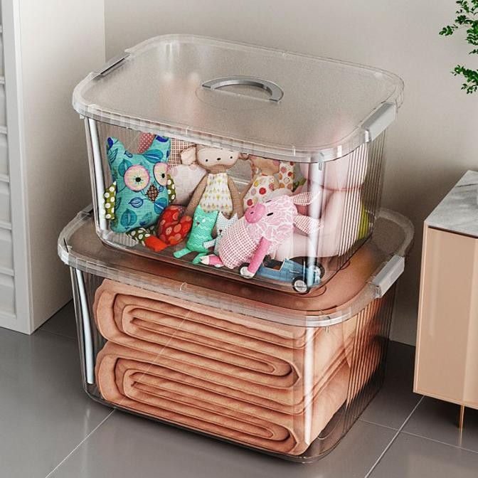 Box Penyimpanan Plastik Transparan Multifungsi Container Box Baju Mainan Buku Pakaian Besar Original