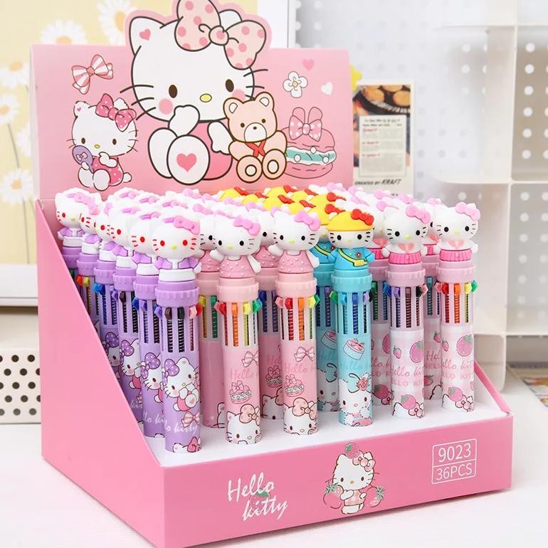 

Sanrio 36Pcs New Ballpoint Pen Hello Kitty 10-Color Cute Cartoon Press Writing Pen School Supplies Stationery Students Write