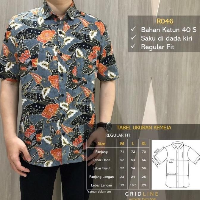 [GRIDLINE - R046 GREY] KEMEJA BATIK PRIA KATUN REGULAR PREMIUM TERMURAH