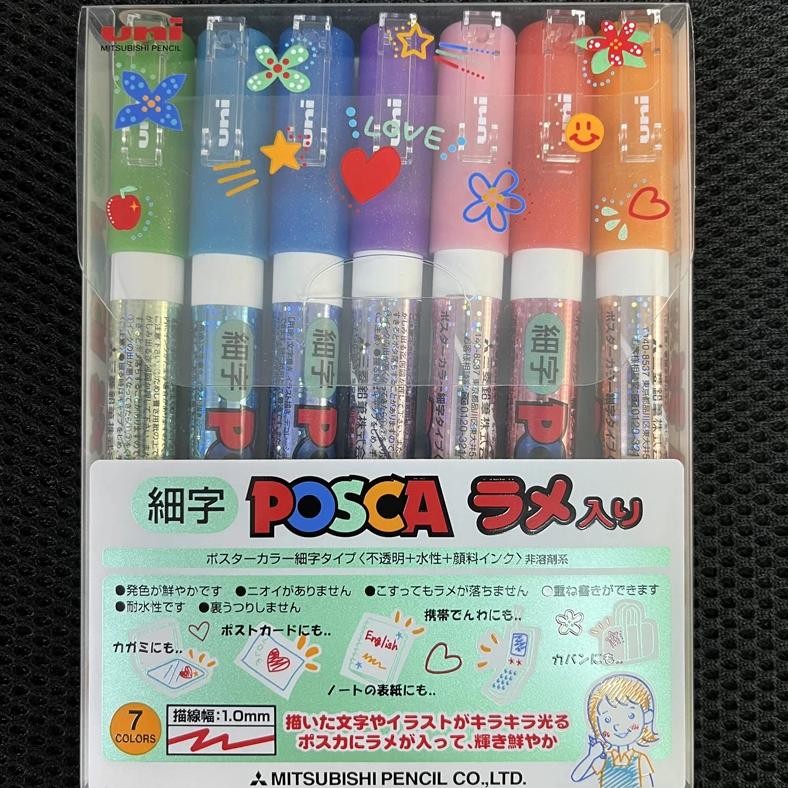 

Uni Posca Marker Pen Set, 0.9-1.3Mm Pc-3Ml 7C Paint Pen 7 Glitter Colours Set Graffitti Diy Painting School Stationery Supplies