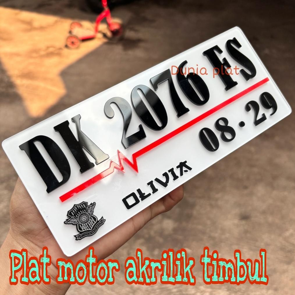 Plat Nomor Motor Acrylic Akrilik Timbul Baut Tanam Custom Putih Hitam Variasi