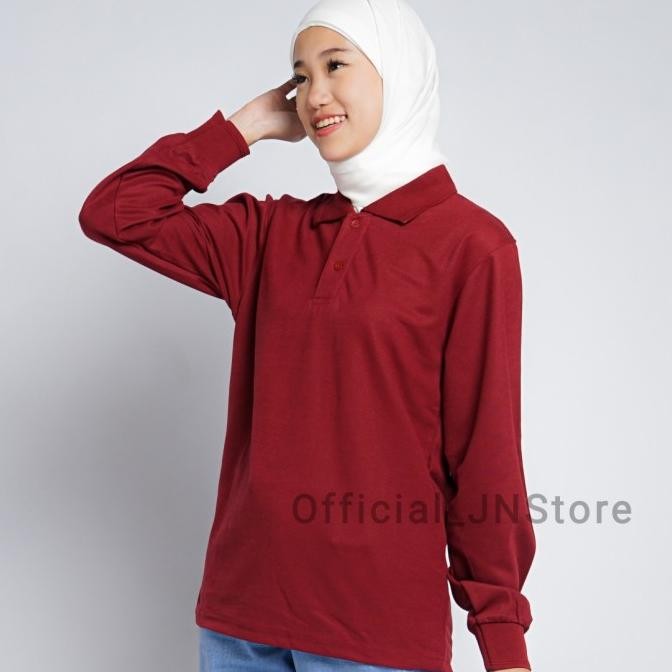 Tersedia Kaos Polo Lengan Panjang Wanita + Warna Merah Maroon + Long Sleeves