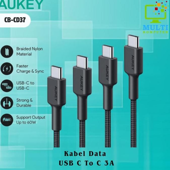 Tersedia Kabel Data Aukey Cb-Cd37 Usb C To C 3A Aluminium Laptop Konektor
