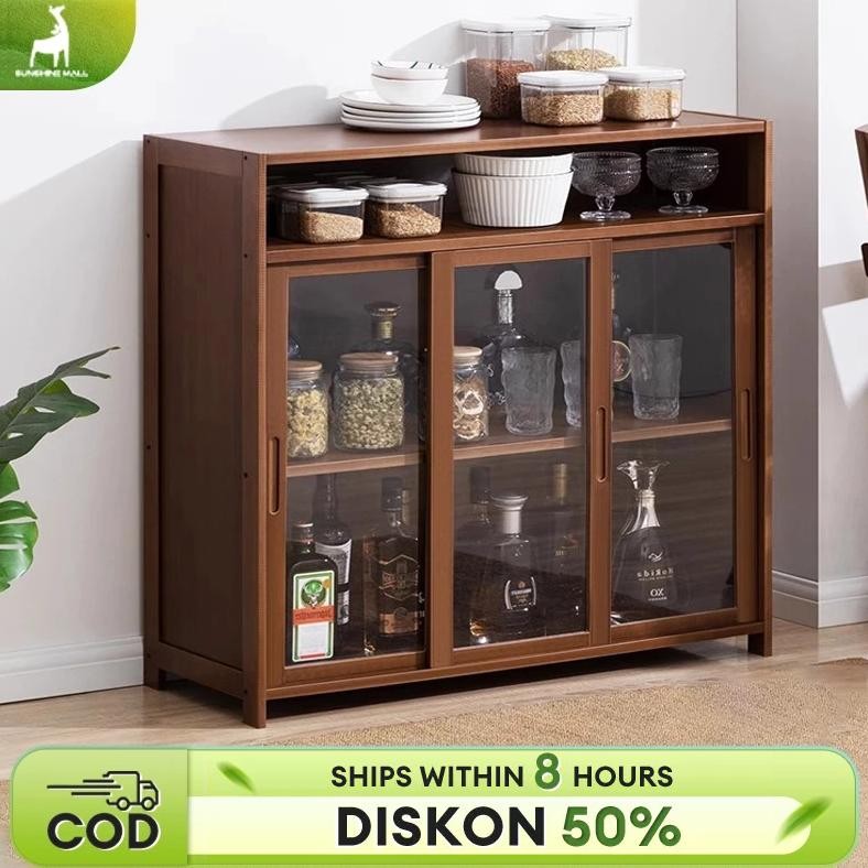 Lemari Dapur Serbaguna Rak Penyimpanan Bambu Berkapasitas Besar Rak Oven Microwave Garansi 5 Tahun