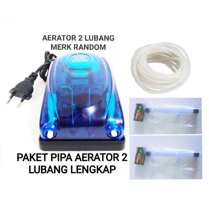 DISKON PAKET PIPA AERATOR SELANG DAN MESIN AERATOR AQUARIUM 2 LUBANG LENGKAP