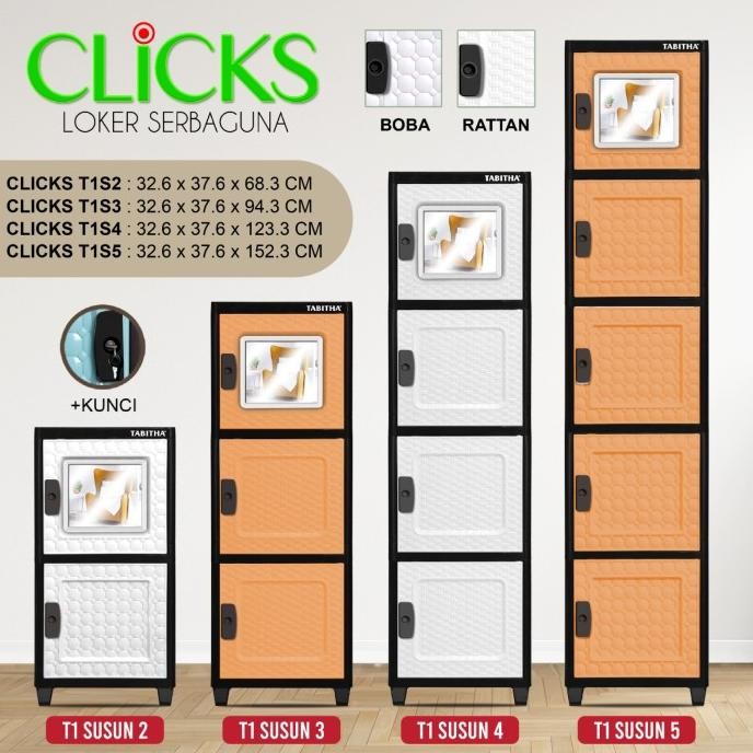 ready  LEMARI PLASTIK TABITHA CLICKS TOWER 1 / RAK HELM / RAK SERBAGUNA [TABBOX]