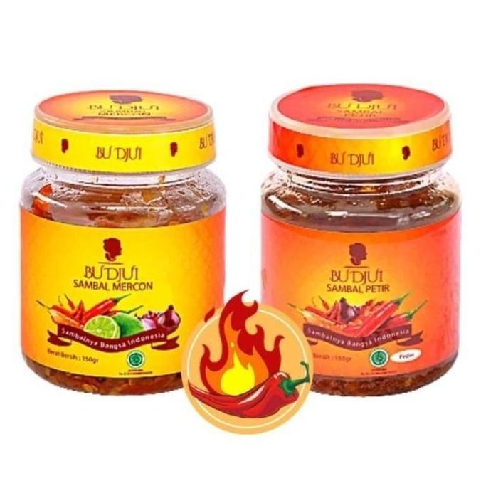 

SAMBAL BU DJUI Paket Hemat Sambal Pedas Gila (Mercon + Petir) Kemasan Botol Toples 150 GRAM Food Makanan