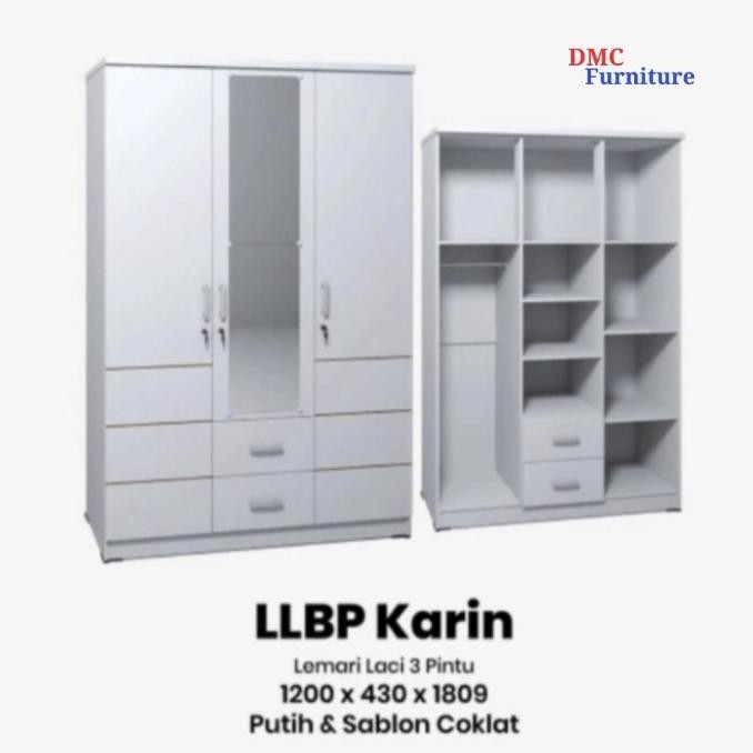 ready  lemari baju putih 3 pintu lemari pakaian putih laci 2 cermin