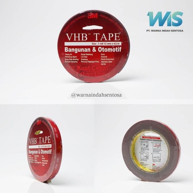 

ready Double Tape/Perekat 3M VHB 12mm x 4.5m Merah murah