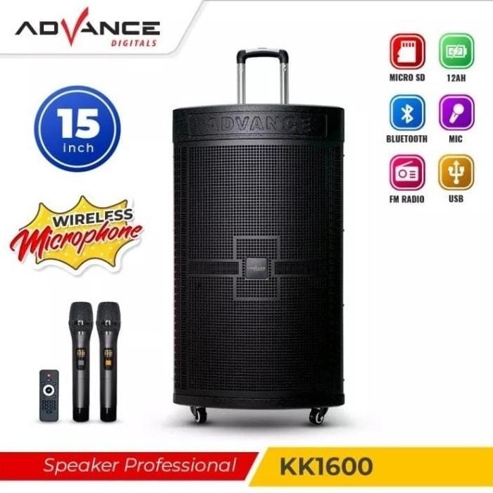 Speaker Portable Profesional Advance KK1600 KK-1600 15" 2Mic / Speaker Meeting / Speaker Besar / Spe