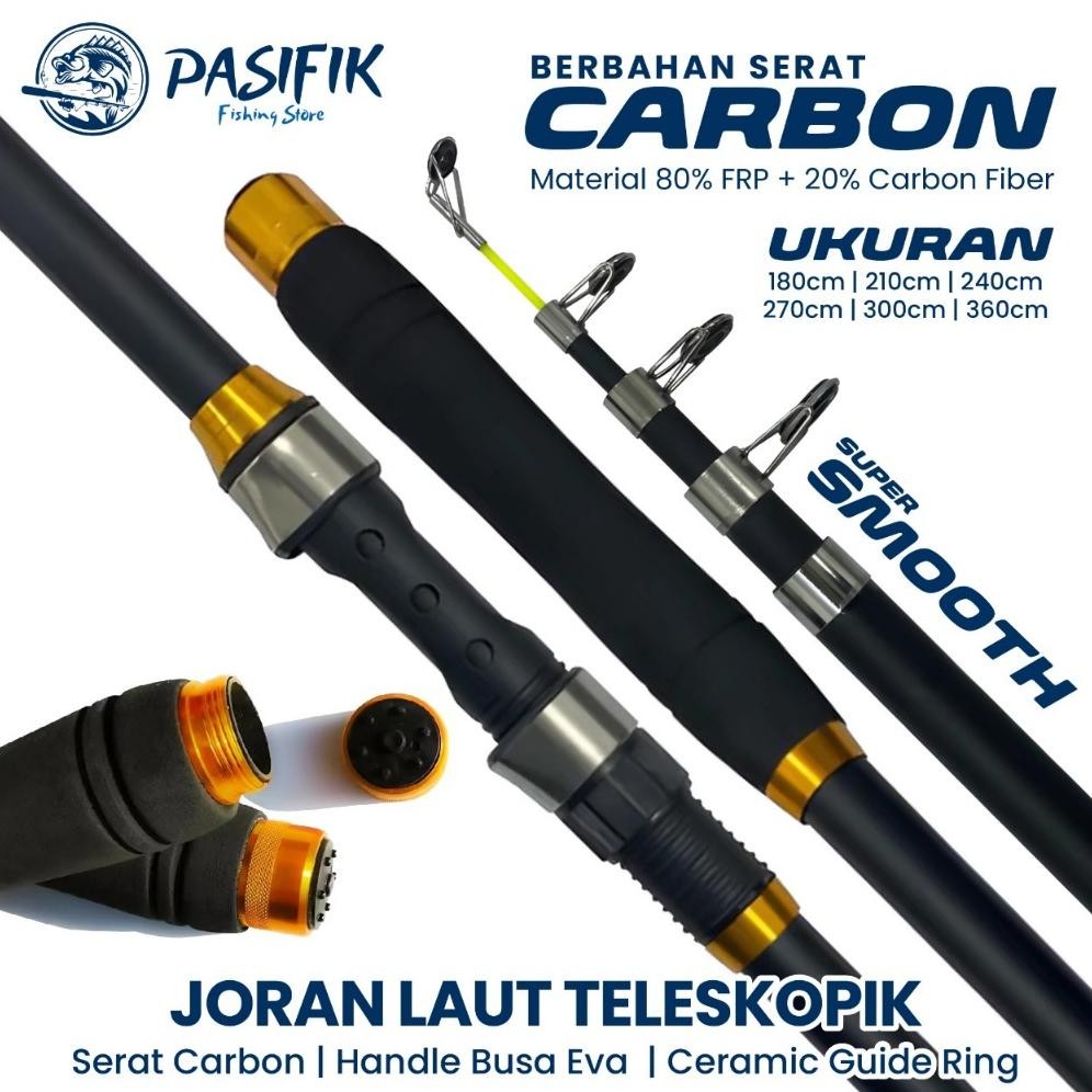 Hot Promo Joran Pancing Portable Carbon Fiber Telescopic 2.40m-3.60m Joran Pancing Ikan Mas Teleskop