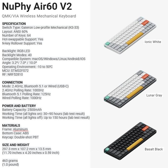 Nuphy Air60 V2 Wireless Mechanical Keyboard
