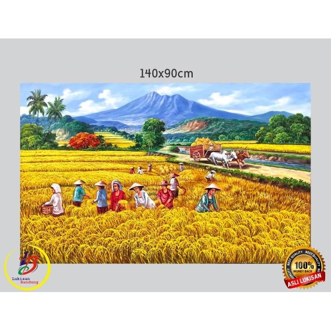 Murah Lukisan Pemandangan Panen Raya Padi | Lukisan Panen Padi timbul Non COD