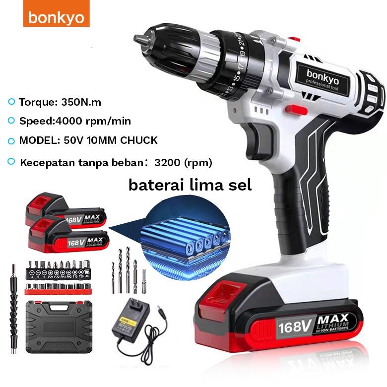 bonkyo 168vf baterai dua ganda mesin bor cordless/elektrik drill/ bor listrik/beton besi kayu full s