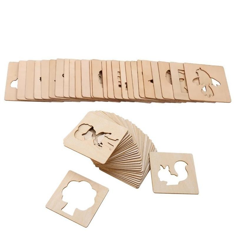 

Premium 20pcs Diy Painting Template Stencils Educational Toys Wooden Templat Lukisan High Quality